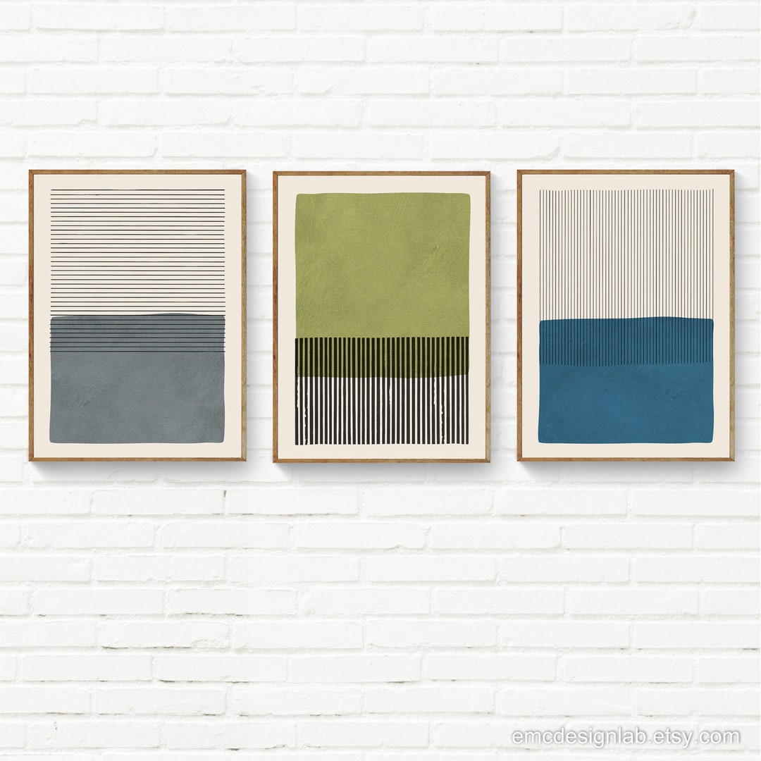 Set of 3 Modern Wall Art Prints, Set of 3 Minimalist Prints in Green