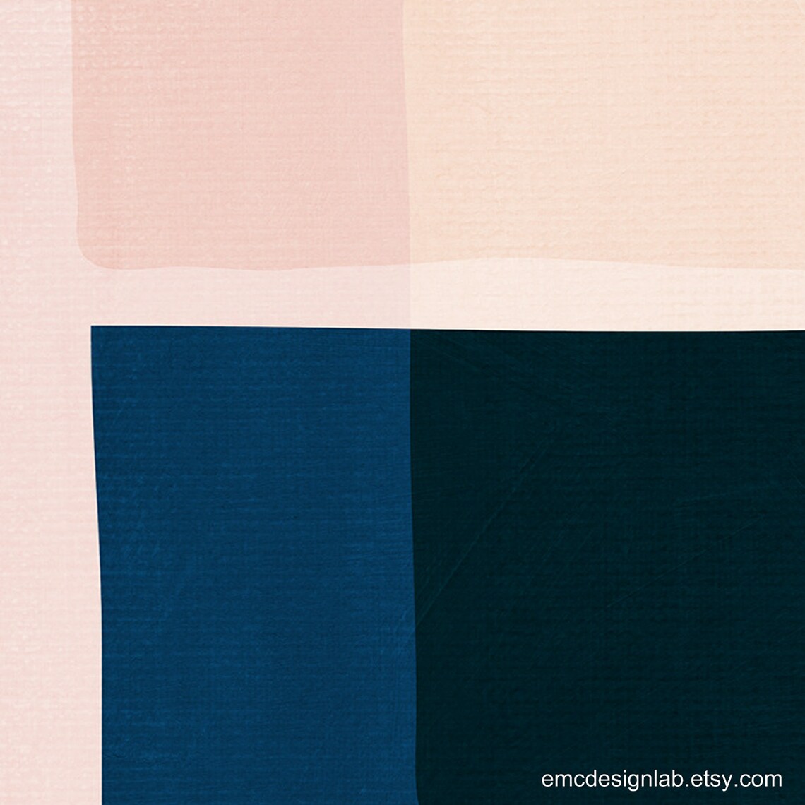 Pink & Navy Wall Art Original Print Blush Blue Midcentury Etsy