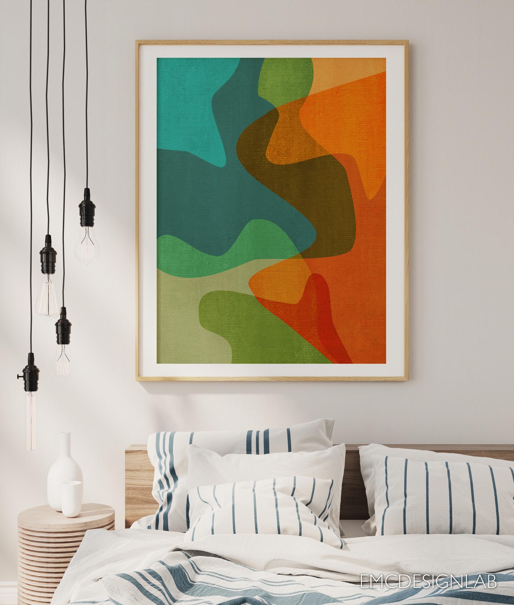 Colorful Abstract Mid Century Original Art, Mid Century Digital