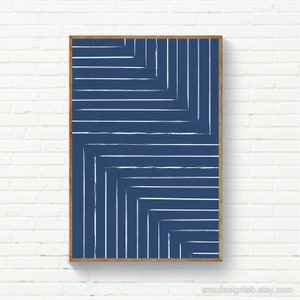 Blue & White Living Room Wall Art, Minimalist Navy and White Lines Prints, Modern Office Decor, Digital Lines Fine Art, Modern Prints