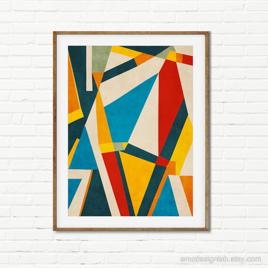 Bold Colorful Contemporary Geometric Art Print, Yellow Blue Red