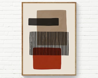 Original Abstract Wall Art, Burnt Orange Gray Beige Print, Original Art Poster, Office Decor Prints, Mid-Century Burgundy Rust Black