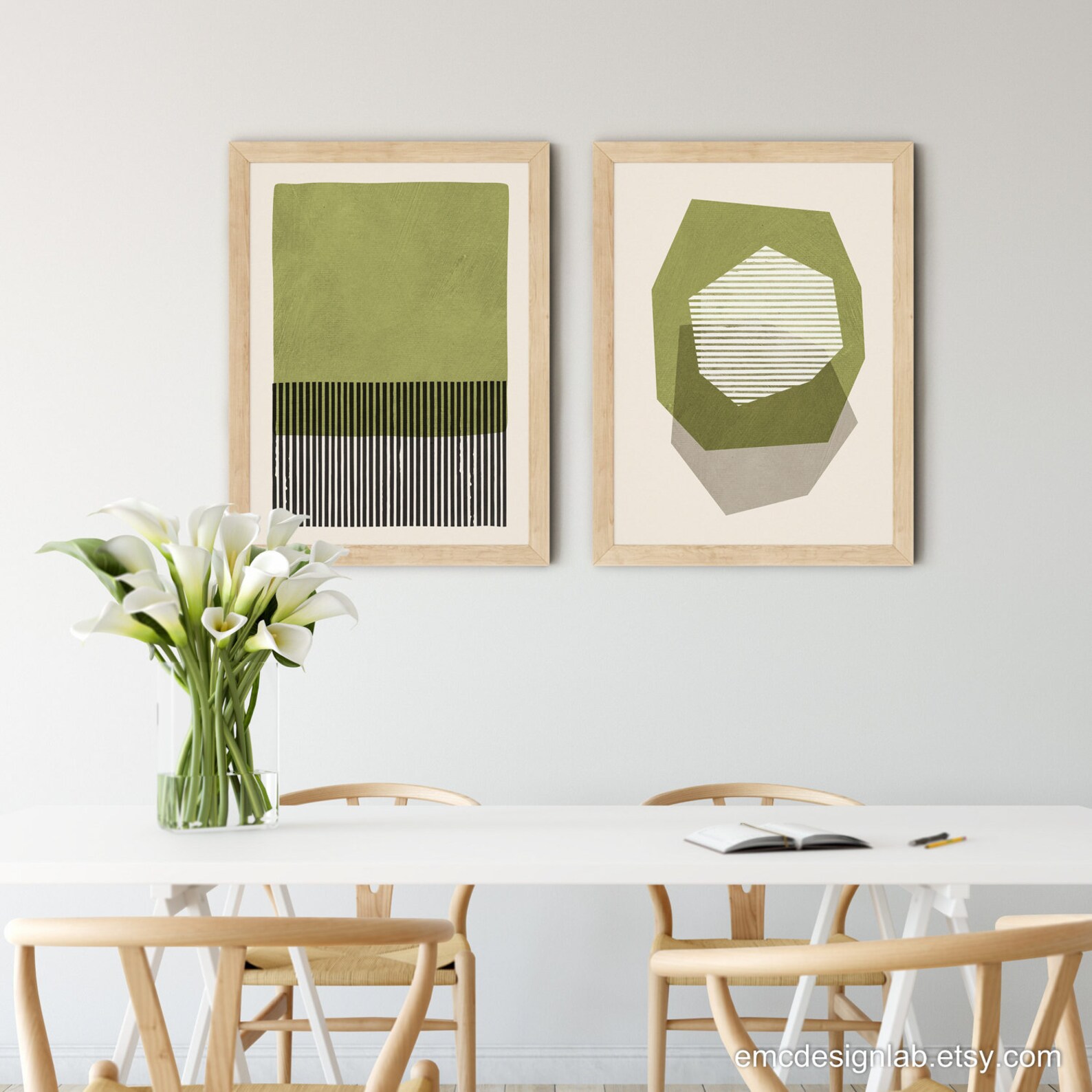 Green Black Wall Art Bold Black Lines Print Original Green Etsy