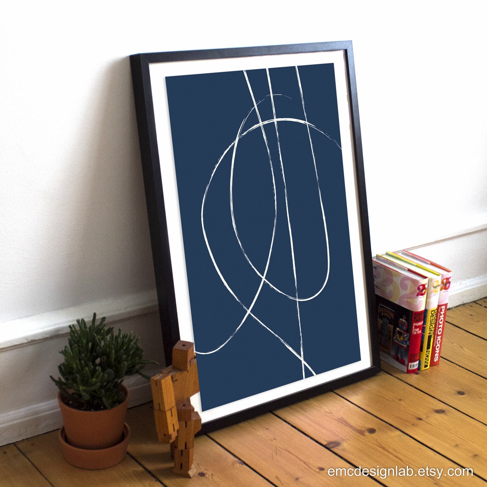 Navy & White Wall Art Poster Large Size Navy Cream Printable Etsy