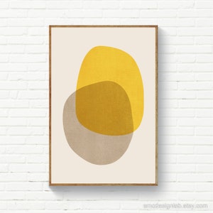 Arte de parede com formas orgânicas em mostarda e bege, impressões em amarelo bege, decoração de parede em açafrão, pôsteres minimalistas para berçário, impressões de cozinha