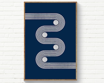 Navy Blau & Grau Minimalistischer Druck, Mitte des Jahrhunderts modernes minimalistisches Grafikdesign, Original Wanddekoration, Navy Geometrischer Affiche, Navy Poster