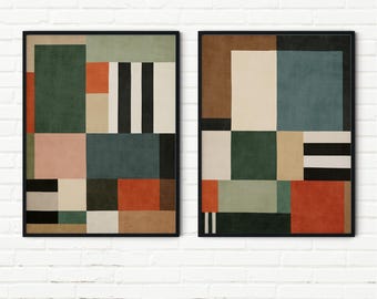 Geometric Abstract Art Print Set: Modern Mid-Century Canvas Wall Decor