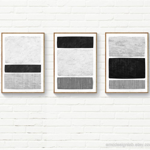Set of 3 Minimalist Prints Black and White Prints Abstract | Etsy
