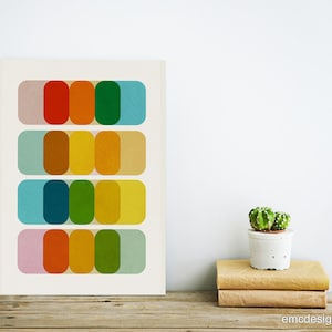 Abstract Mid Century Print Minimalist Modern Wall Art Abstract Geometric Artwork, Blue Red Orange Yellow Print image 4