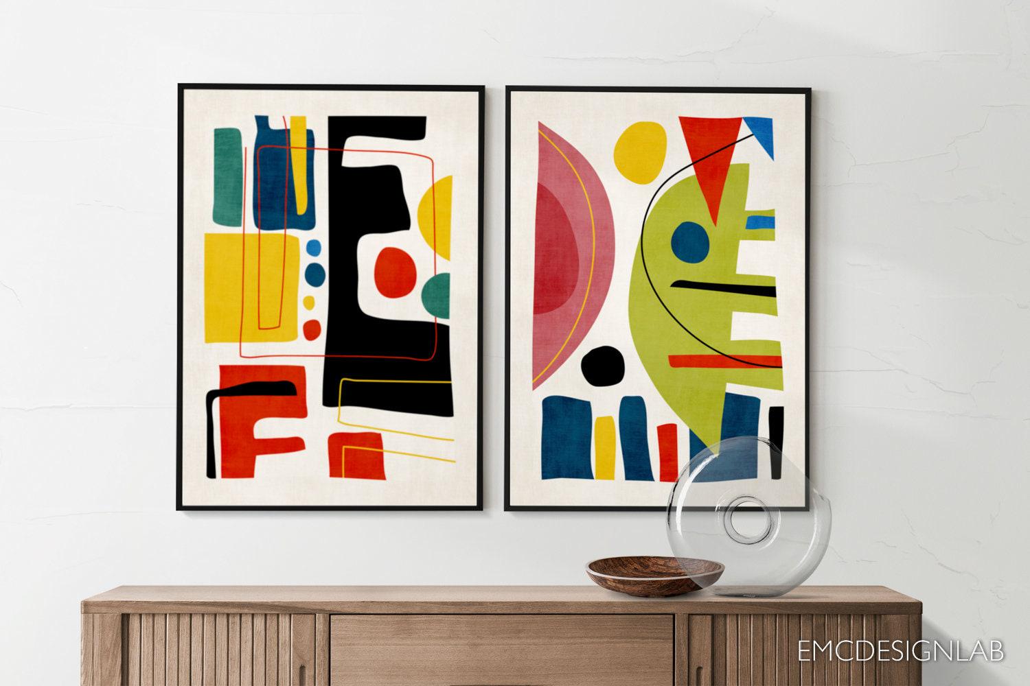Colorful Bold Abstract Art Set of 2 Print Unique Painting Canvas Wall ...