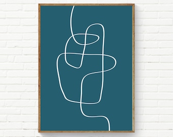 Minimalist Line Art Print, Teal White Wall Art, Abstract Line Art Teal Print, Petrol Wall Art, Simple Print, Minimalist Decor Blue Green