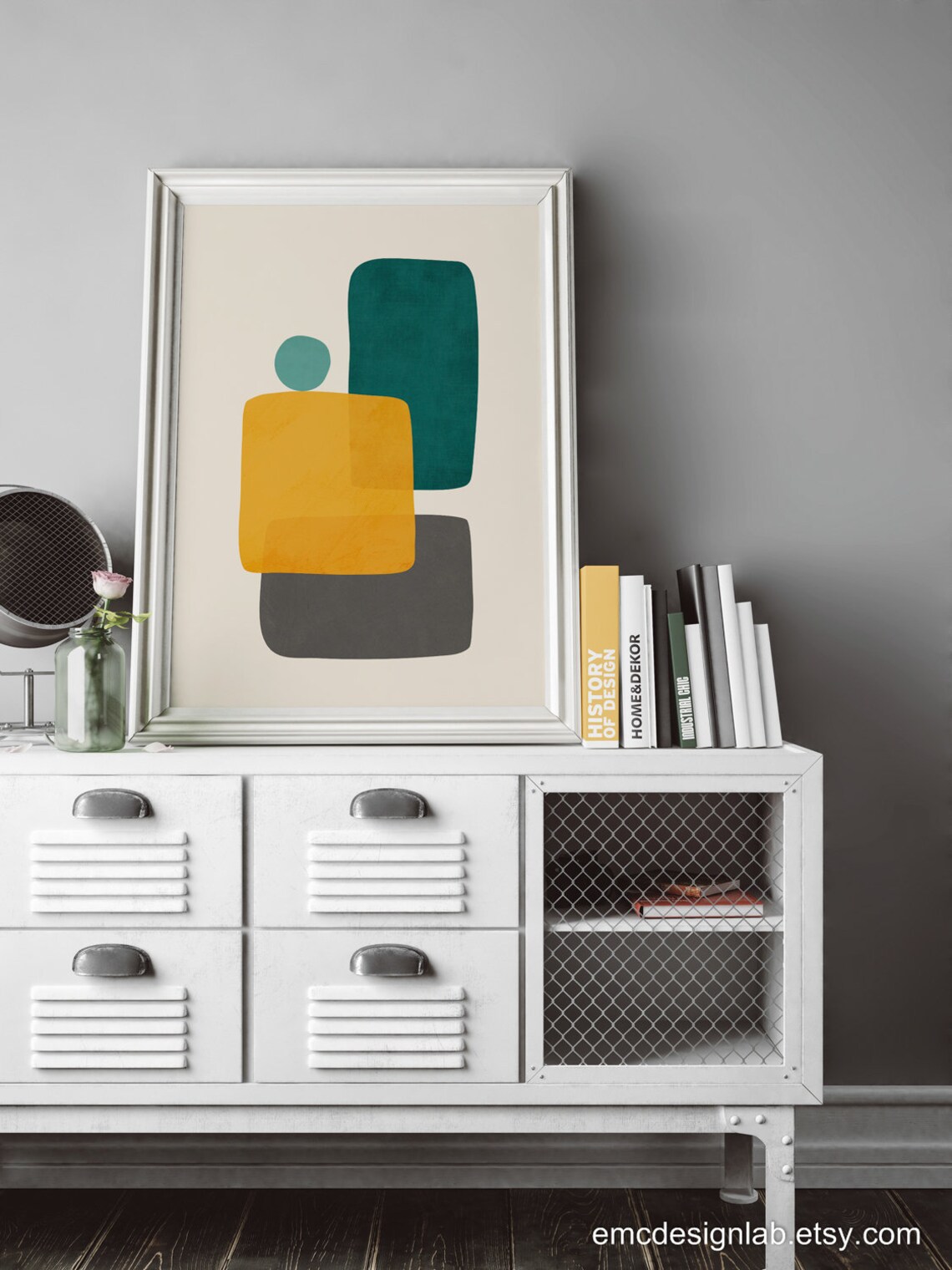 Abstract Wall Art MCM Modern Prints Living Room Teal Mustard - Etsy