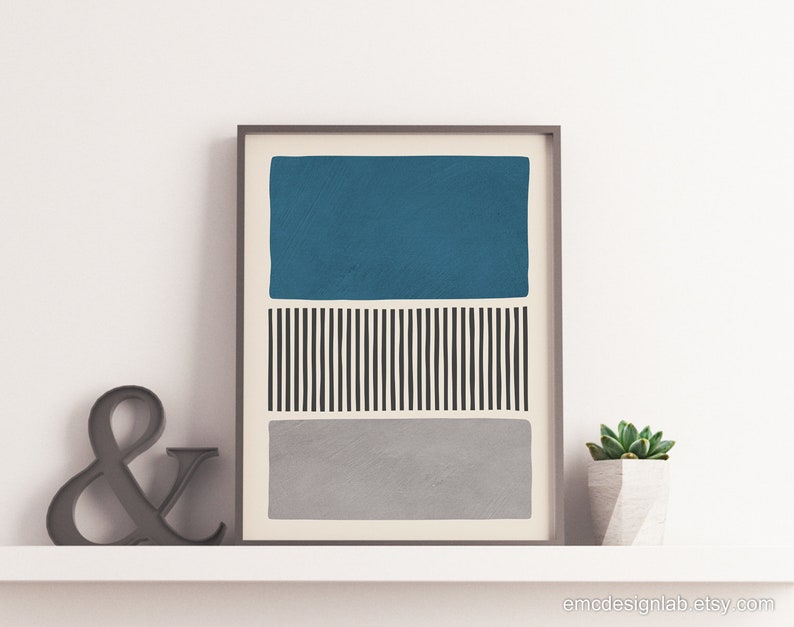 Blue and Gray Wall Art Abstract Minimalist Prints Black Etsy