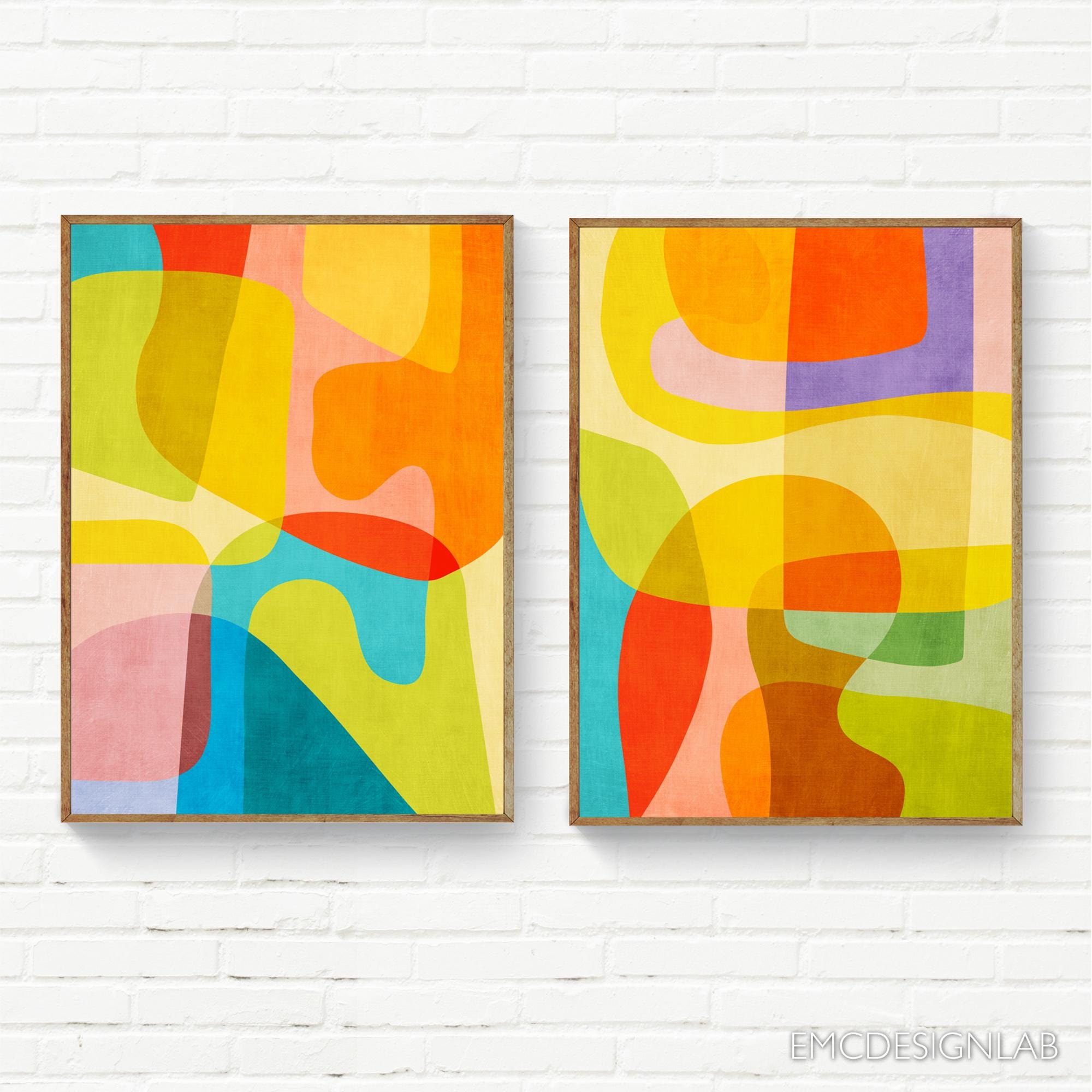 Bright Colors Vivid Tones Abstract Art Set of 2 Prints, Also on