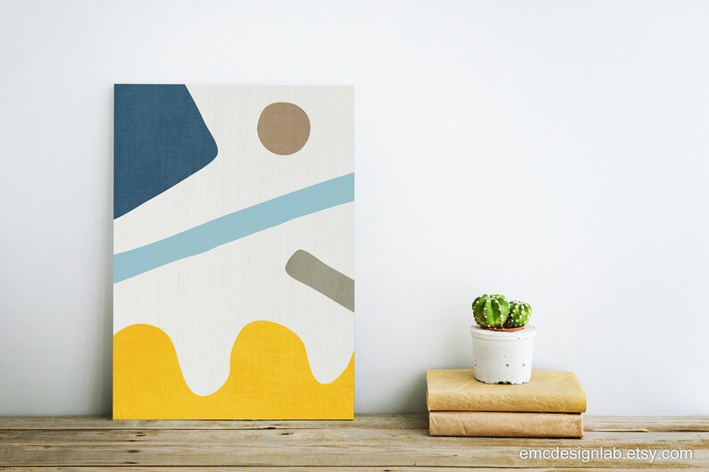 Navy Blue & Yellow Abstract Wall Art Large Size Original Art Etsy