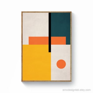 Abstract Mid Century Wall Art, Abstract Geometric Yellow Orange Green, Original Artwork MidCentury