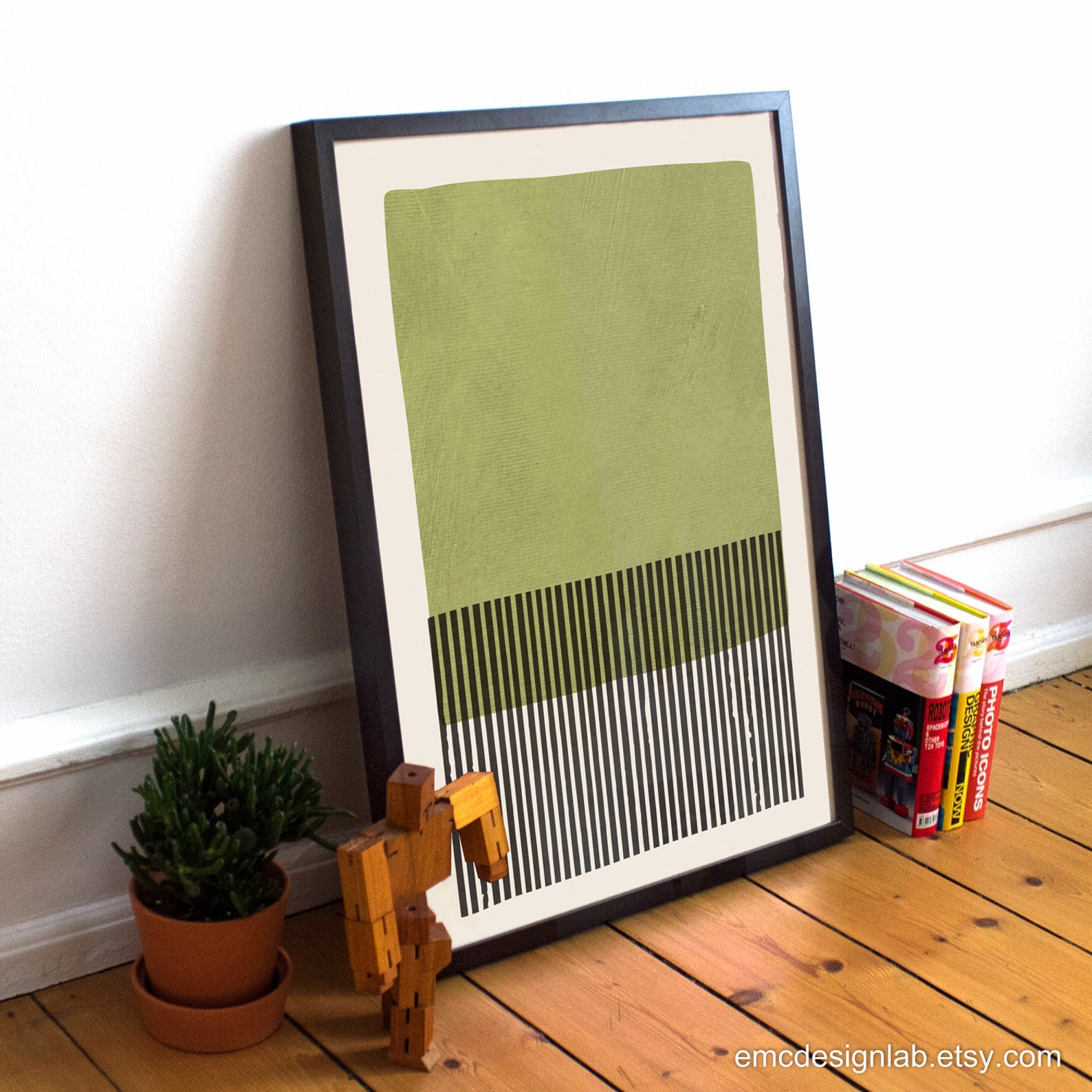 Green Black Wall Art Bold Black Lines Print Original Green Etsy
