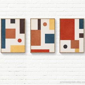 Geometric Mid-Century Wall Art Set of 3, Minimalist Set Geometric Modern Wall Art, Instant Download Printable Set, Modern Art Prints