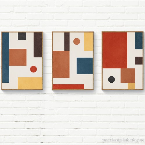 Framed Mid Century Modern Art Set of 3 Abstract Print Set Etsy