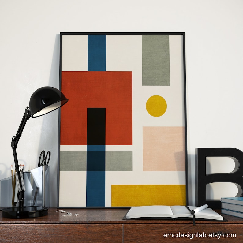 Living Room Geometric Wall Art Original Abstract Composition Etsy