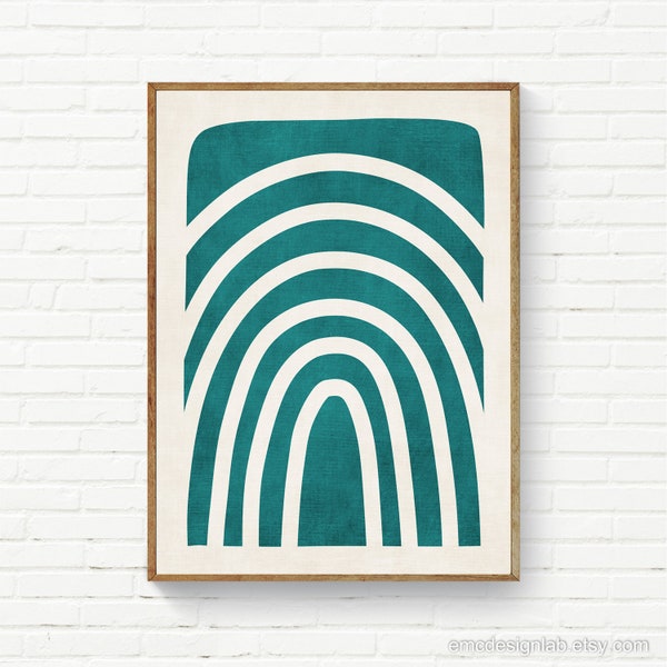 Teal Modern Wall Art Print / Teal Minimalist Poster / Minimal Rainbow Teal & White / Linen Texture Bold Minimal Artwork / Modern Teal Print