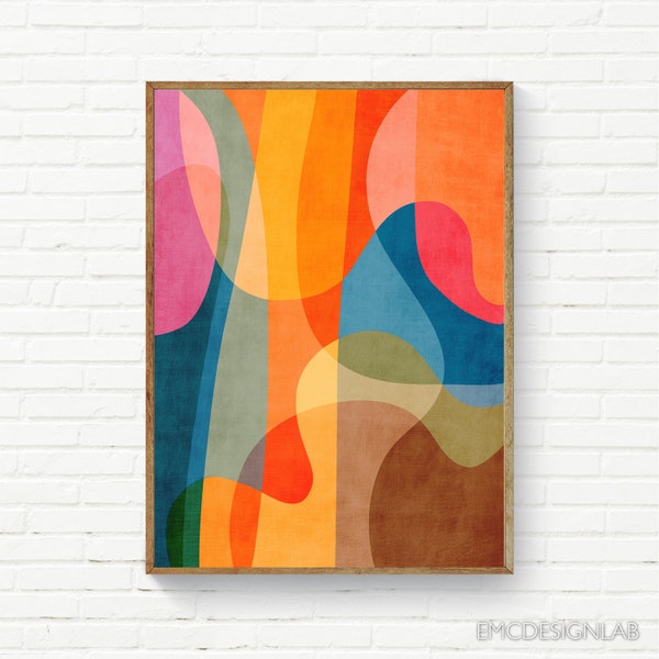 Colorful Abstract Artwork Orange Yellow Blue Brown Modern Vibrant Wall Art