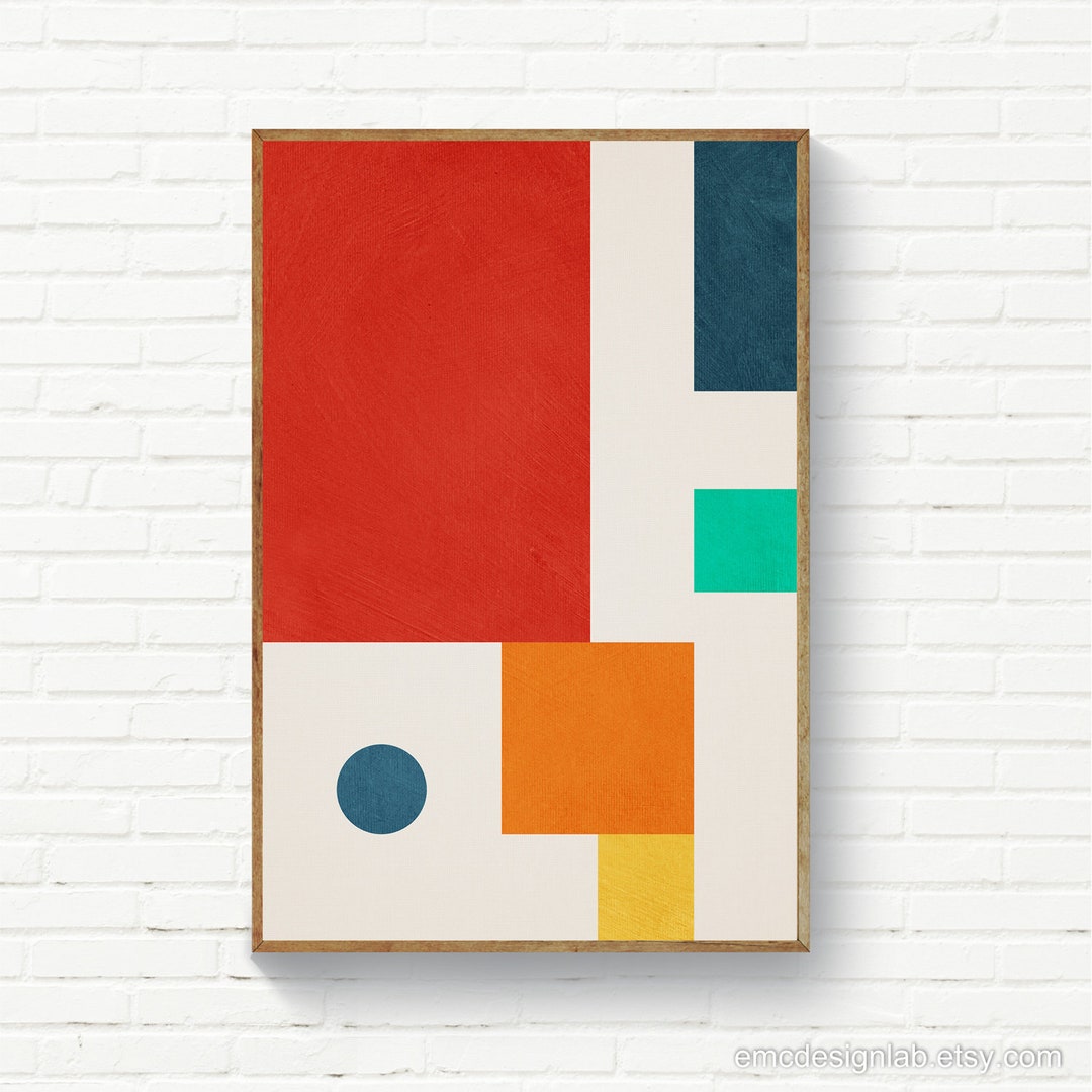 Colorful Mid Century Modern Geometric Abstract Wall Art, Geometric