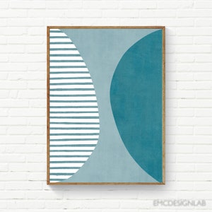 Lichtblauwgroen witte lijnen kunstprint modern minimalisme