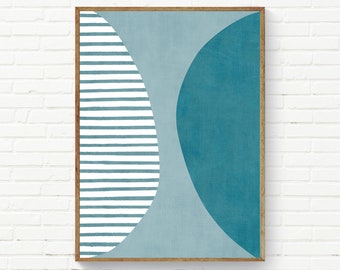 Light Teal White Lines Art Print Modern Minimalism