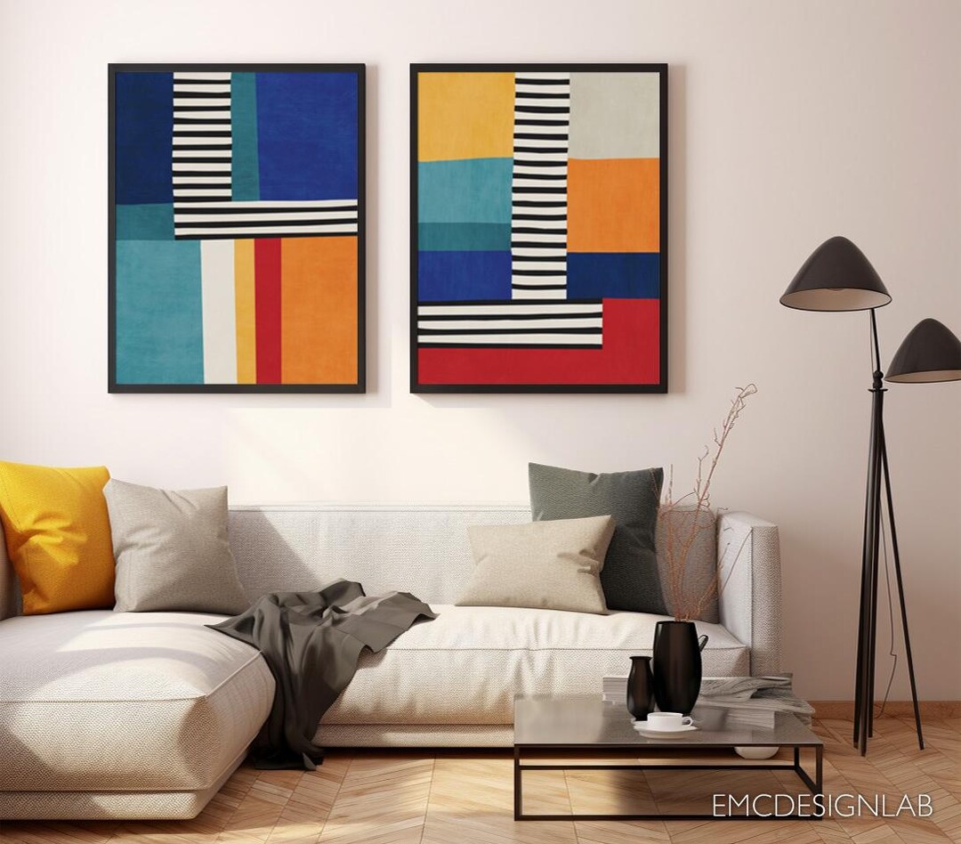 Bold Modern Abstract Wall Art Set, Stripes & Color Block Prints ...