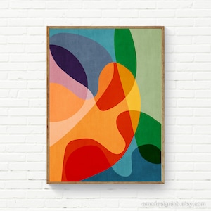 Colorful Modern Art Vibrant Colors Abstract Print, Colorful Wall Art, Mid-Century Modern Bold Design Print