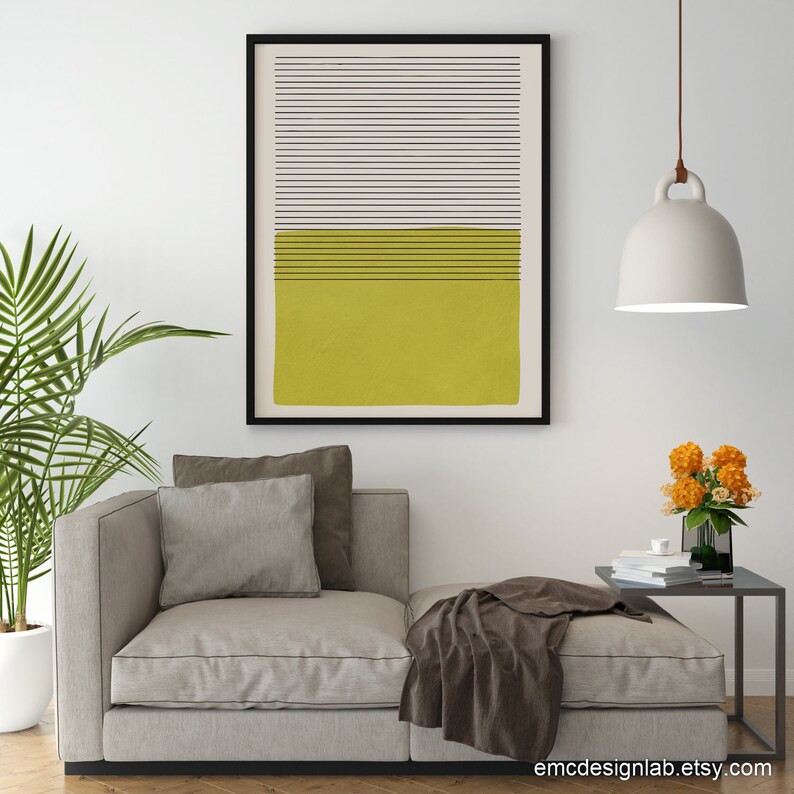 Chartreuse Green Minimal Art Print, Black Lines Color Block Chartreuse ...