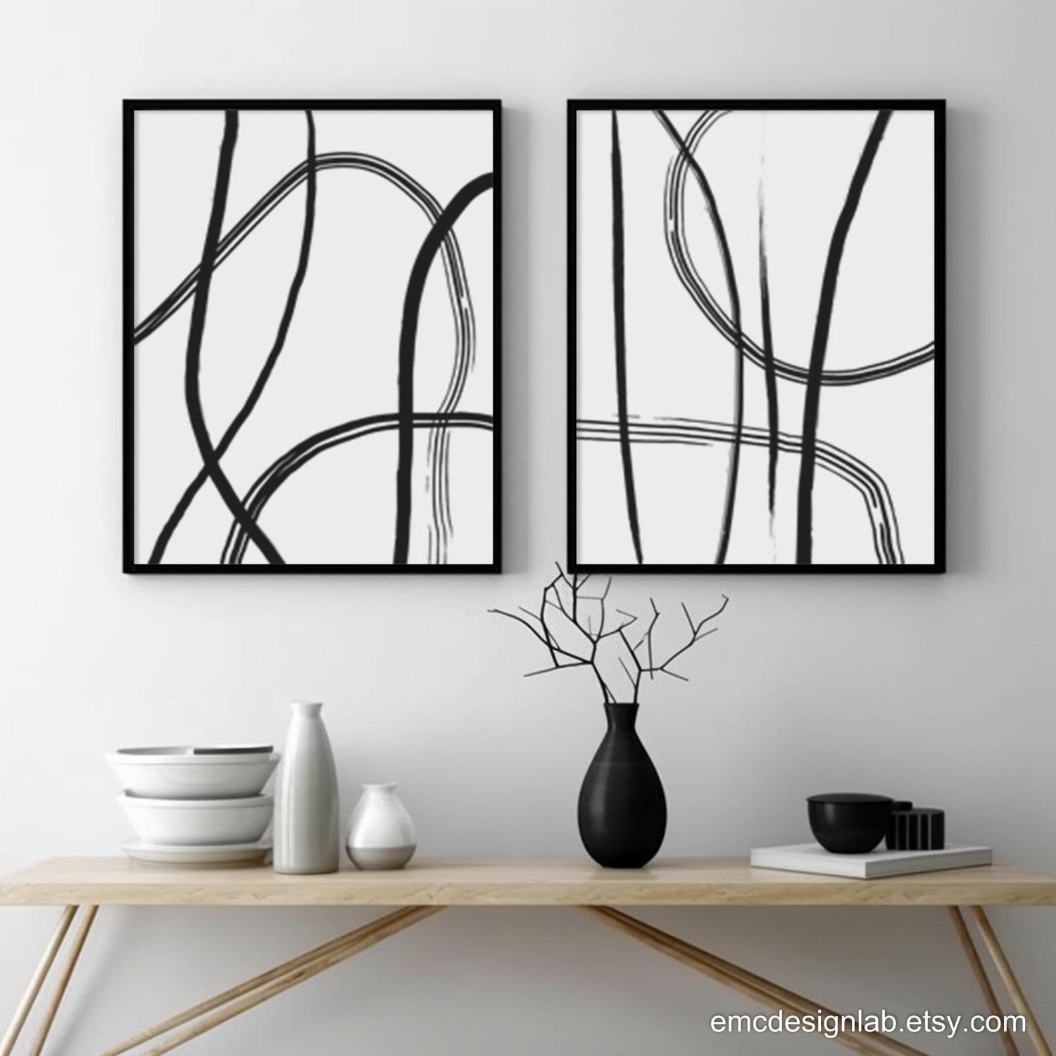 Black & White Line Art Print Set / Original Minimalist Wall Art Set of ...