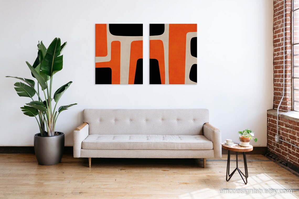 Gallery Detail: Orange Black Beige Bold Wall Art Set Modern Orange Black