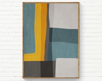 Abstract Shapes Print, Gray Mustard Wall Art, Yellow Green Poster, MCM Original Wall Art, Abstract Digital Painting, Trendy Wall Art