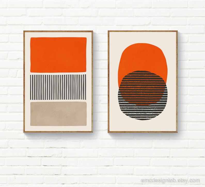 Original Wall Art in Orange Color Black Horizontal Stripes Etsy