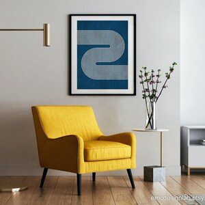 Imprimé lignes rétro minimalistes bleu marine et beige, art mural minimalisme moderne, art mural beige bleu marine image 3
