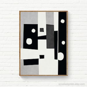 Black & White Abstract Original Artwork / Gray Black White Digital Painting / Modern Black White Geometric Wall Art