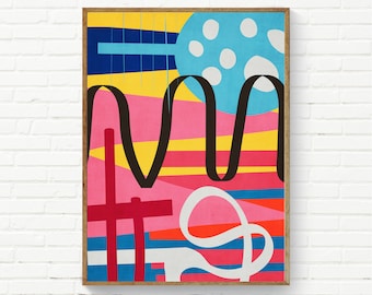 Impresión artística abstracta brillante y colorida, divertida decoración para habitación infantil