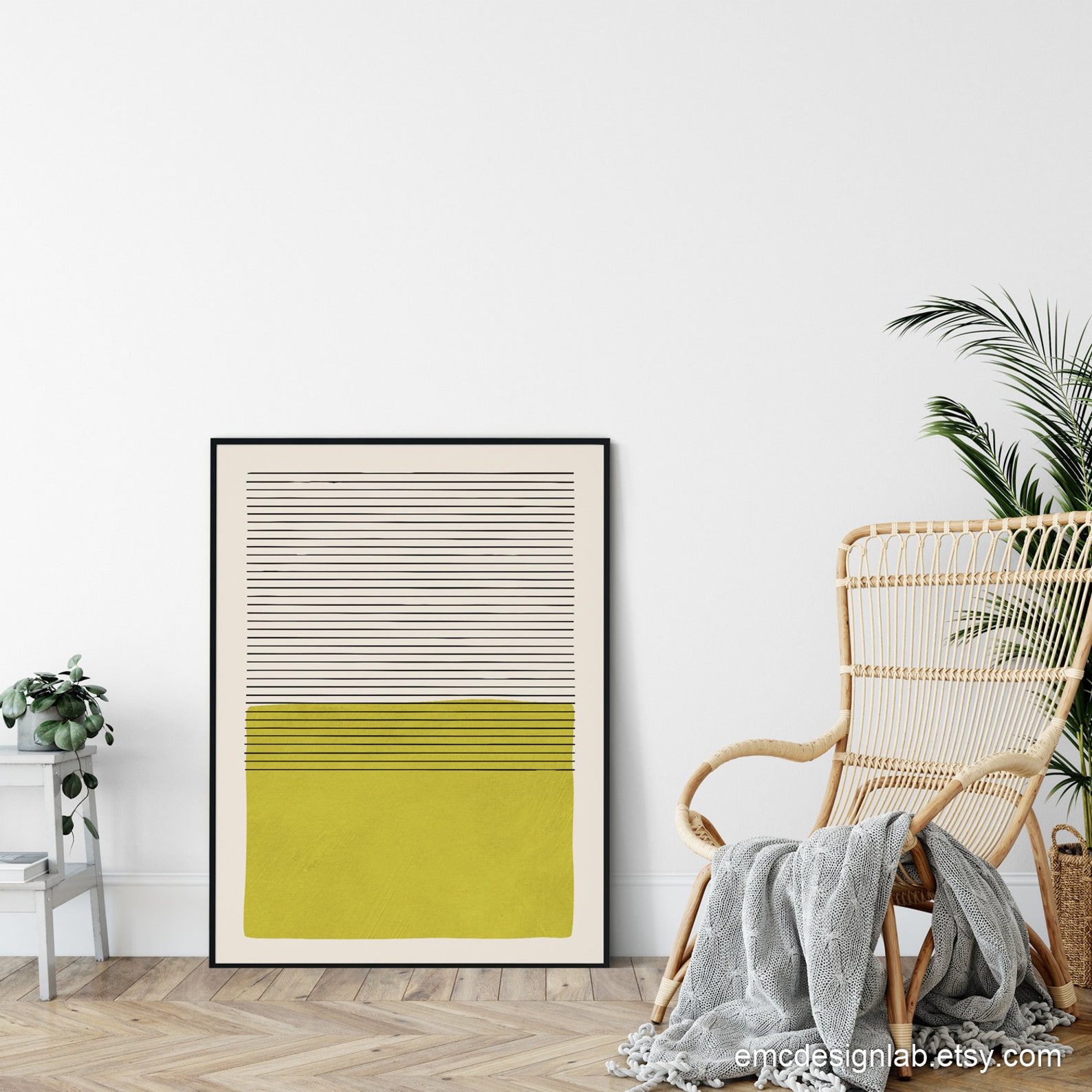 Chartreuse Green Minimal Art Print, Black Lines Color Block Chartreuse ...