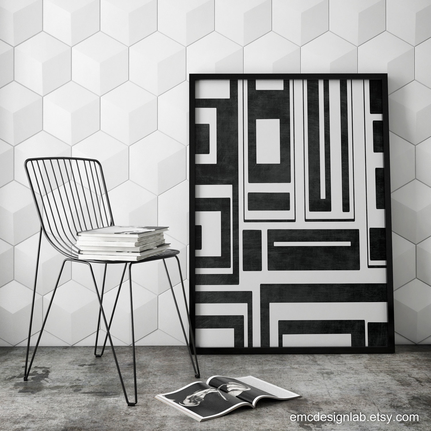 Curated visual reference: Visual Reference: Wall Décor Prints Black White Bold Geometric Wall Art Living