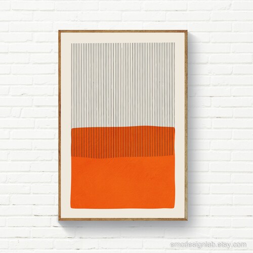 Original Wall Art in Orange Color Black Horizontal Stripes Etsy