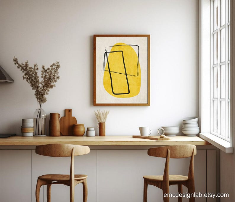 Yellow Black Minimalist Wall Art Print Rich Texture Hand Drawn Bold ...
