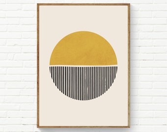 Minimalist Mustard Wall Art, Simple Yellow Circle & Black Lines Print, Minimal Trendy Nordic Wall Art, Bold Trendy Prints