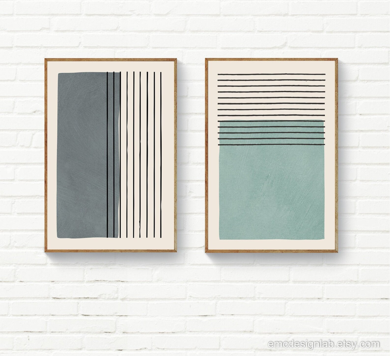 Set of 2 Gray & Light Blue/green Wall Art Original Minimalist - Etsy
