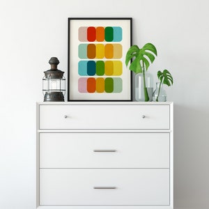 Abstract Mid Century Print Minimalist Modern Wall Art Abstract Geometric Artwork, Blue Red Orange Yellow Print image 7