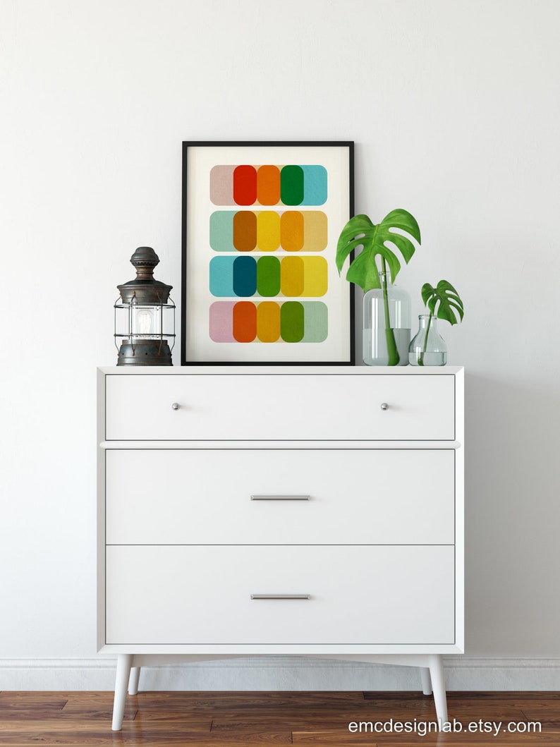 Abstract Mid Century Print Minimalist Modern Wall Art Abstract Geometric Artwork, Blue Red Orange Yellow Print image 7