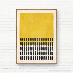 Yellow Black Dots Abstract Bold Art Print, Rich Texture Golden Yellow Minimalist Wall Art Simple Special Exclusive