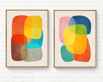 Colorful Art Print Set of 2 Rounded Shapes Bright Original Art Dorm Room Print Play Room