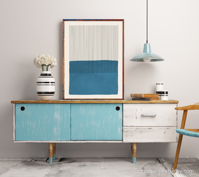 Minimalist Vertical Lines and Blue Color Print, Blue Classy Wall Art ...